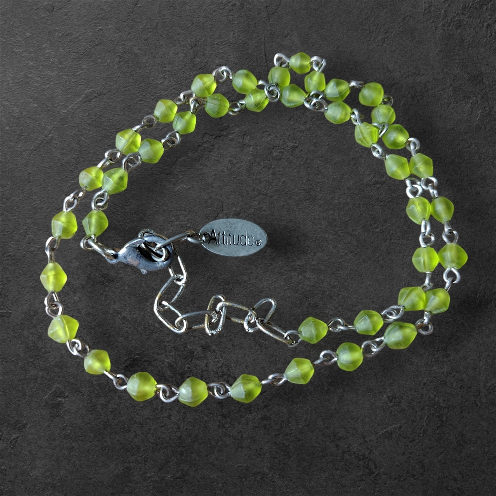 Attitude Lime Green Frosted Glass Beaded Link Chain Bracelet